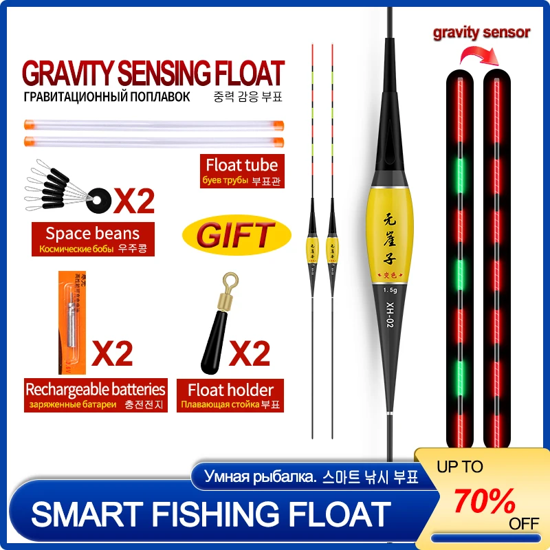 

2PCS Color Changeable Buoy+2 CR425+2 Buoy Tubes+2 Buoy Seat+2 Space Beans Electric Nano Float Intelligent Gravity Sensor Floats