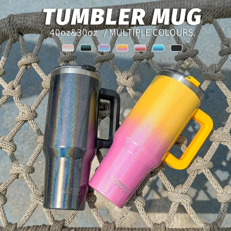 

40oz Tumbler With Handle Straw 30oz Stainless Steel Thermal Water Bottle Double Wall Vacuum Insulated Cup Portable Car Mug Gifts