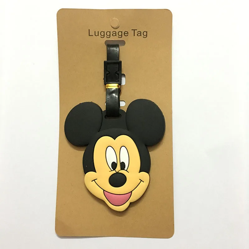 Accesorios de viaje clásicos de Mickey Mouse, etiqueta de equipaje de Gel de sílice, soporte de identificación para maleta, etiqueta de embarque de