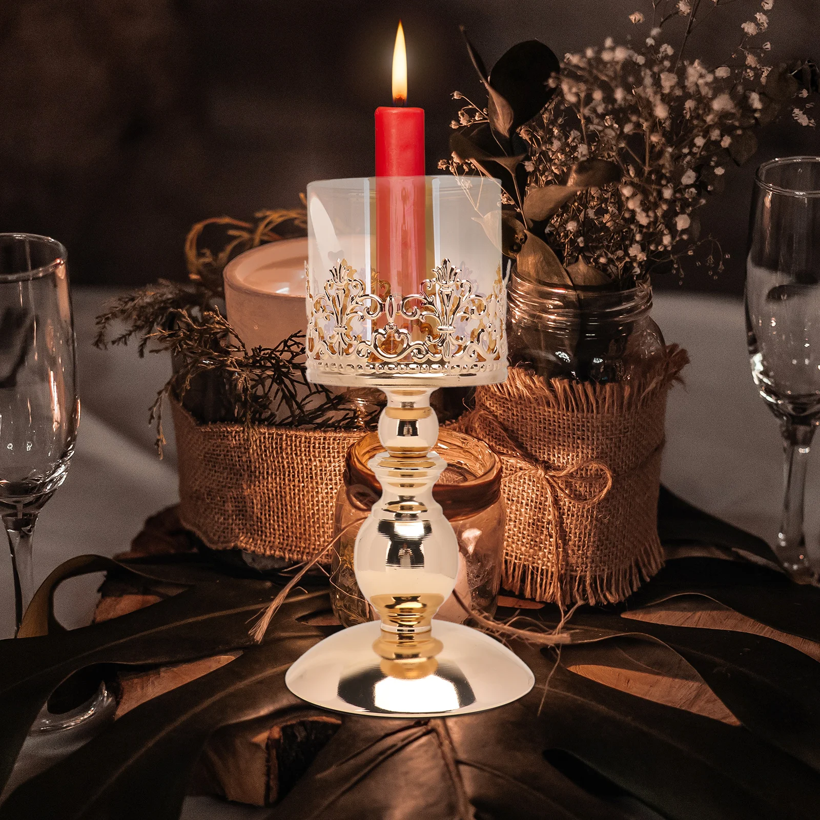 

Metal Holders European Style Iron Art Candlestick Tall Modern Pillar Wedding Decor