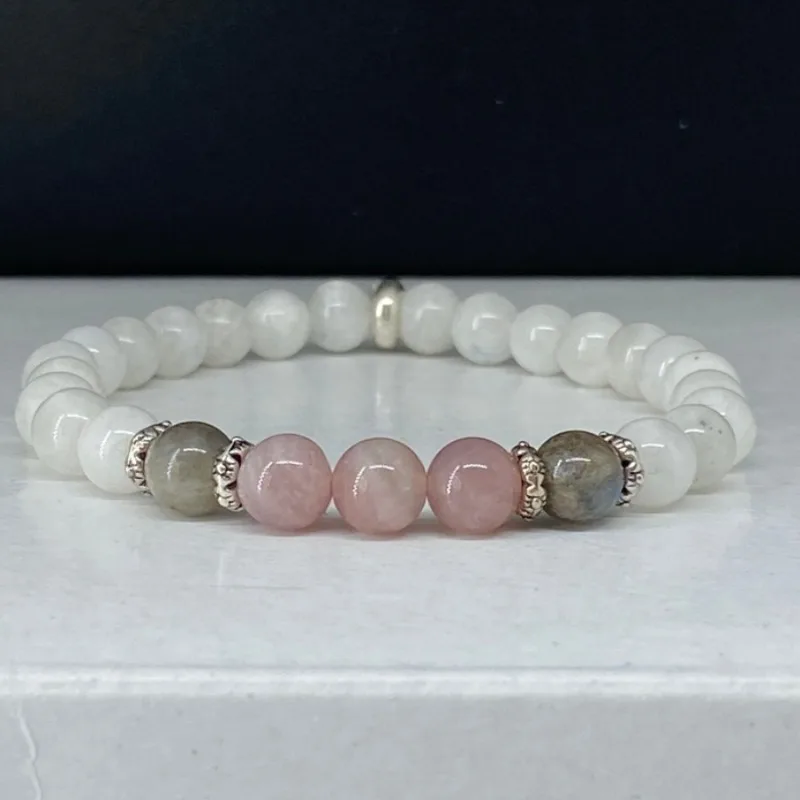 Moonstone, Labradorite and Rose Quartz Bracelet Calm, Spiritual, New Beginnings, Positive Energy, Protection Stress Relief