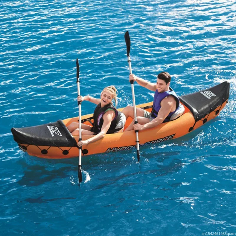 Inflatable Kayak Fishing Boat Portable Water Sport With Paddle Pump And Bag For 2 Persons Size 321X88cm Orange  New