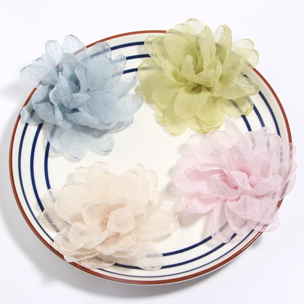 9cm Green Pink Burning Lace Flowers Pieces Handmade 3D Beaded Headdress Women Wedding Dress Clothing Decoration DIY Acessories