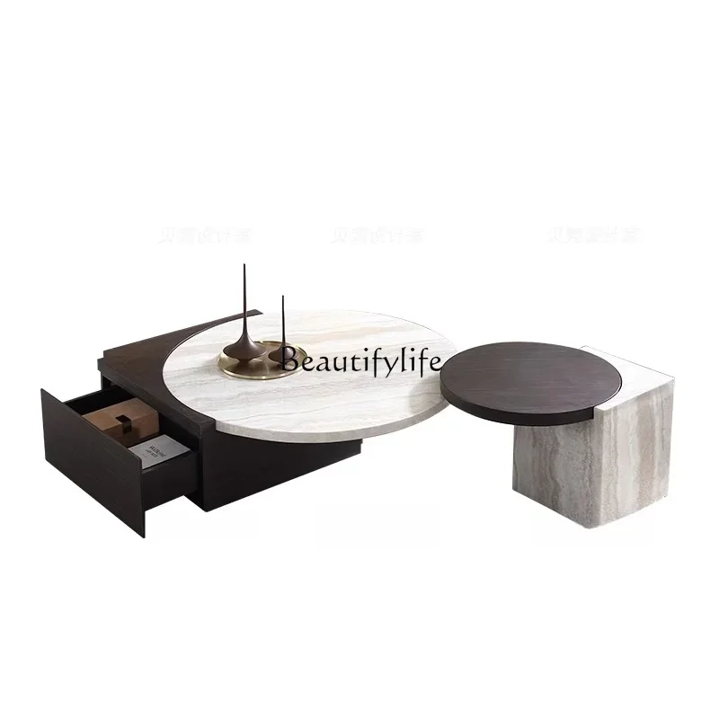 Marble coffee table combination cave stone edge few Nordic light luxury high-end