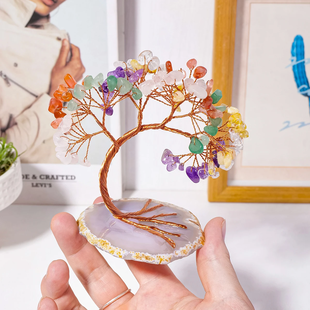 1pc Natural Crystal Tree Citrine Fortune Tree Agate Base Phoenix Tail Tree Crystal Gravel Life Tree Home Decoration Ornaments