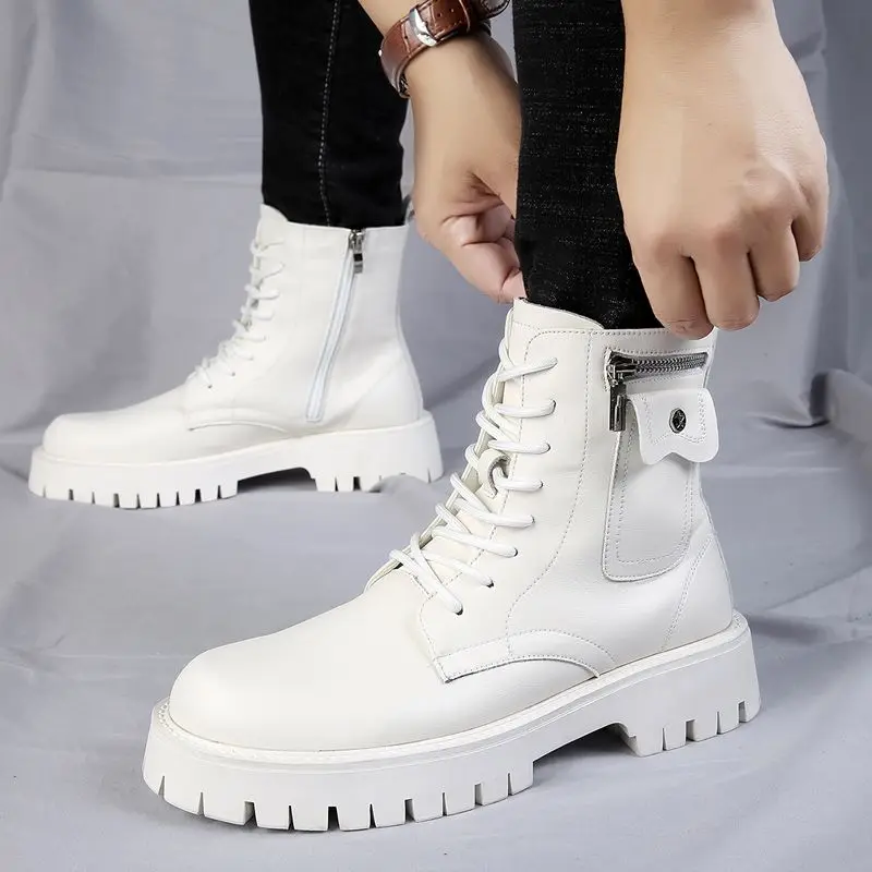 High Quality Men White Boots 2024 Fashion Zip Design Men display picture 2