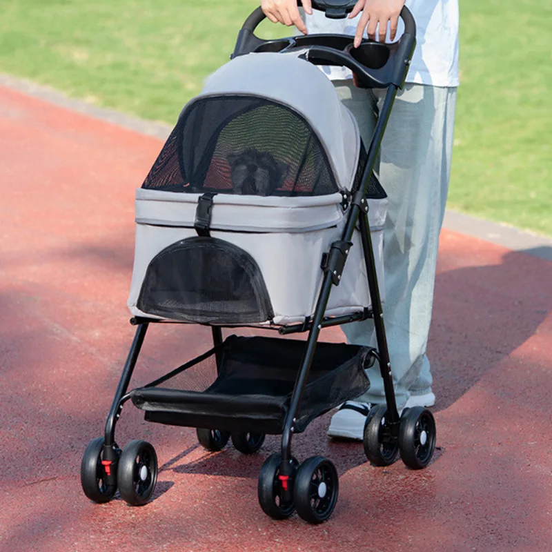 Image of Ein-Knopf-Klappbarer Haustier-Kinderwagen, 20kg Geländegängiger Hunde-Kinderwagen, Stoßdämpfung und Abnehmbare Waschbare Polsterung, Grau/Schwarz/Blau/Rosa/Grün