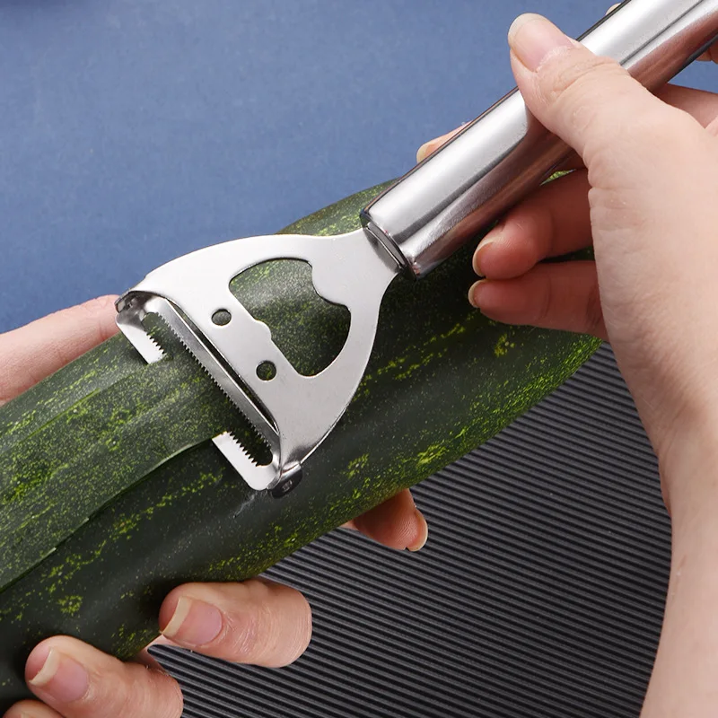 Stainless Steel Smiley Peeler Dual Purpose Kitchen Tool Household Fruit Vegetable Peeler Bottle Opener Portable Cooking Gadget