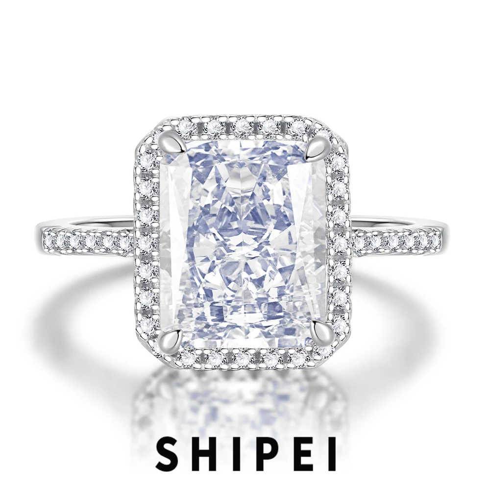 

SHIPEI Solid 925 Sterling Silver Crushed Ice Cut 6*9 MM White Sapphire Gemstone Ring For Women Engagement Fine Jewelry Wholesale