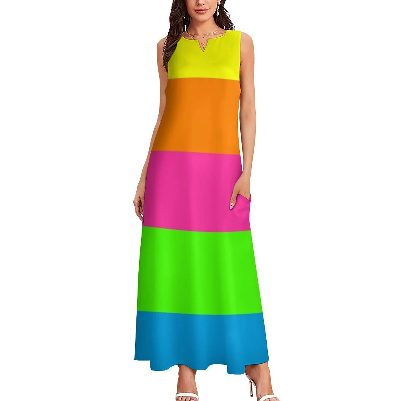 PLAIN SOLID NEON FLUORESCENT RAINBOW STRIPES 5 COLORS Long Dress Dress vintage elegant evening dresses for women 2025