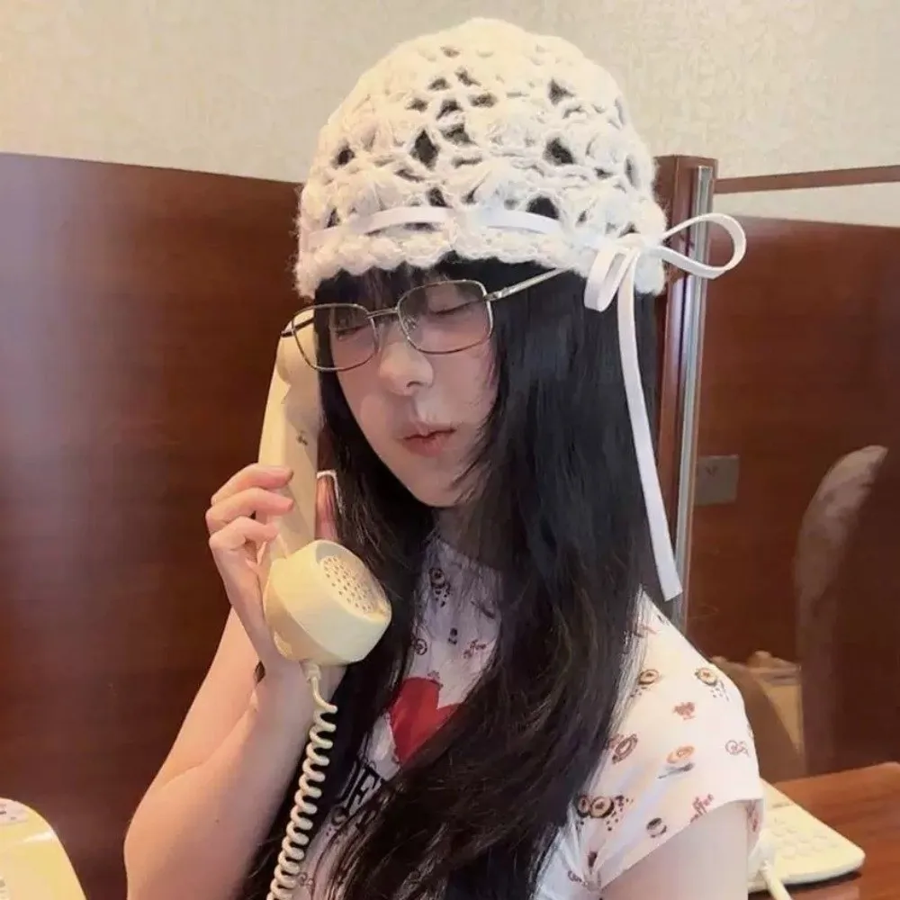 الحلو القوس الكروشيه الجوف محبوك قبعة البوهيمي نمط مربوطة متماسكة بيني الجوف خارج الكورية نسج قبعة في الهواء الطلق