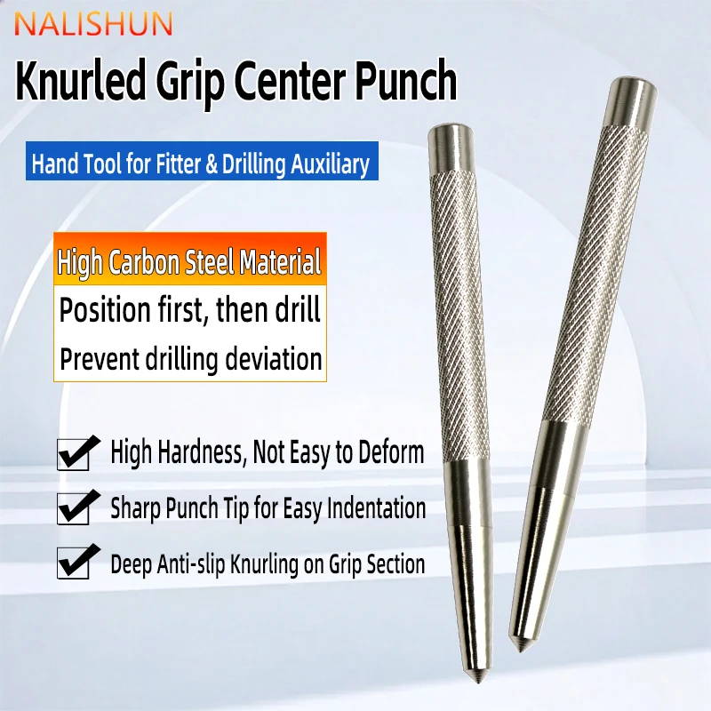 High Hardness Center Punch, Knurled Anti-slip Handle, Metal Marking Locator for Drilling Auxiliary Work