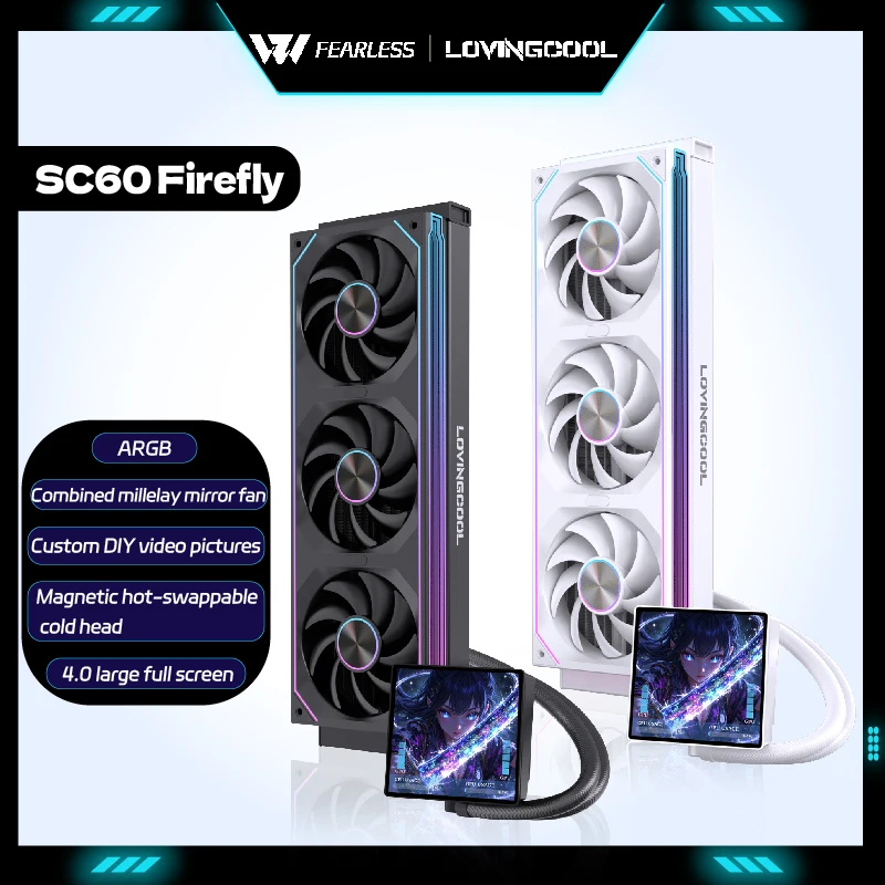 LOVINGCOO SC60 Firefly 360 CPU Liquid Cooler ARGB Conjoined Fan 4.0 Extra Inch DIY Full Screen 360mm Water Cooler Radiator