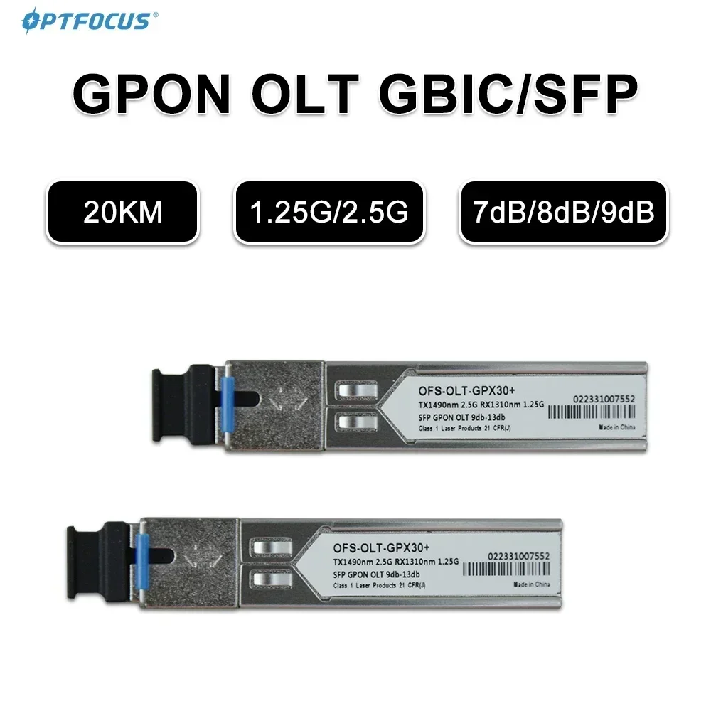 

OPTFOCUS GPON OLT GBIC 7dB 8dB 9dB SFP 2.5G/1.25G 20km GPON OLT SFP Compatible with ZTE Huawe Fiberhome OLT PX30+ GBIC