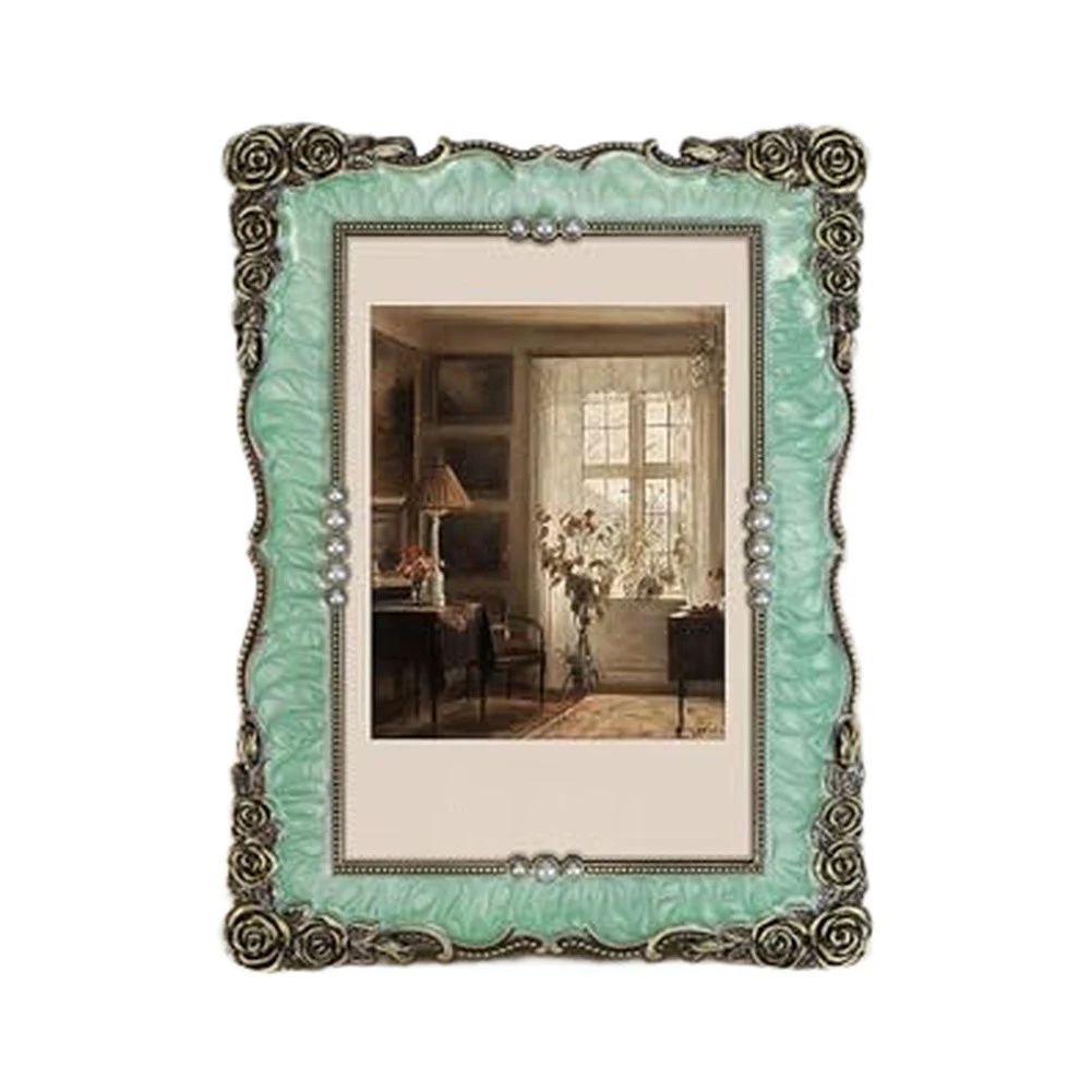 For Tabletop Display Green Pearl Photo Frame Decorative Portrait Frame Glamorous Design Fade Resistant Protection