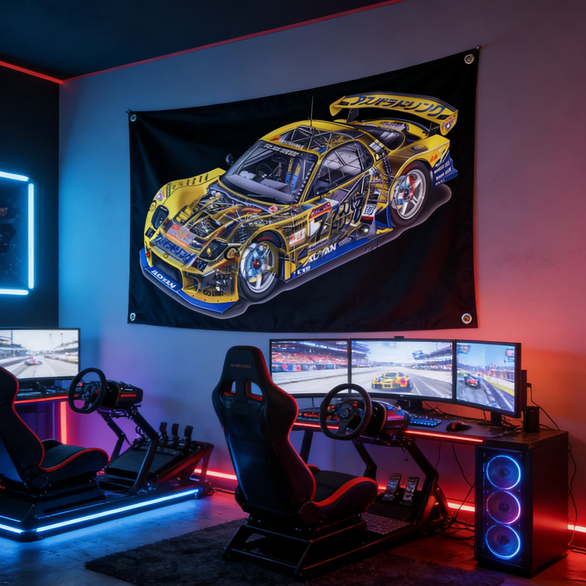RX-7 Gt300 JDM Racing Car Cutaway Flag Tapestry 3x5 Ft Polyester Outdoor Banner With Brass Grommets For Garage Man Cave Decor