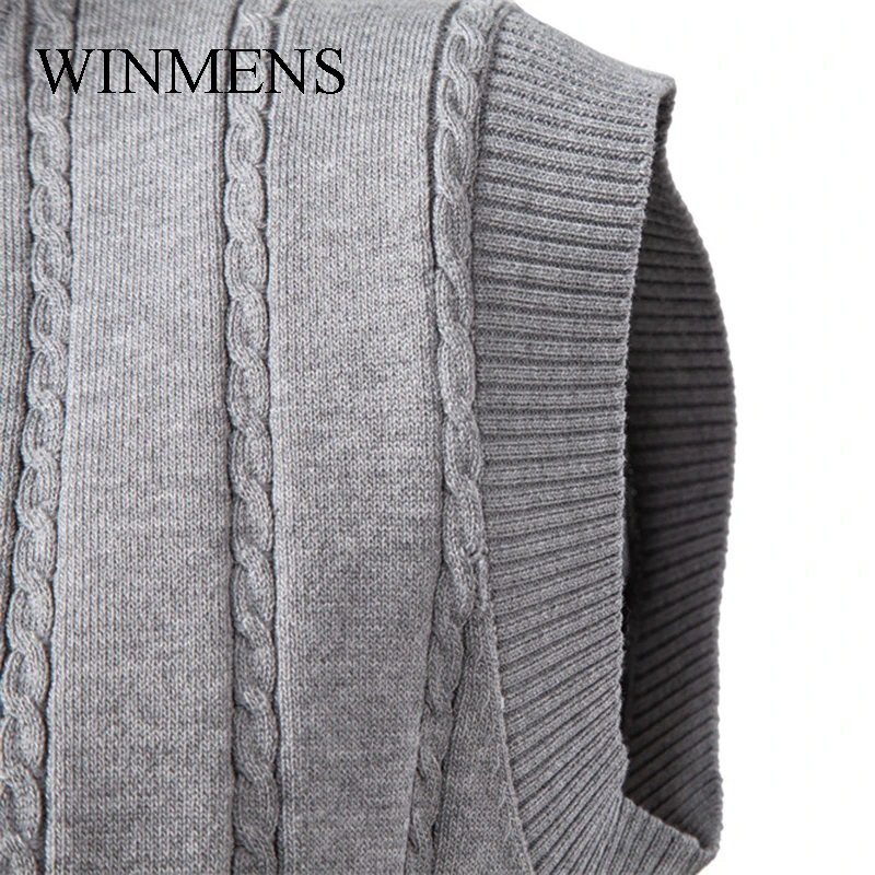 Мужской деловой повседневный свитер, жилет, однотонный молодежный пуловер без рукавов с v-образным вырезом, осенне-зимний вязаный жилет, серый трикотаж, жилет