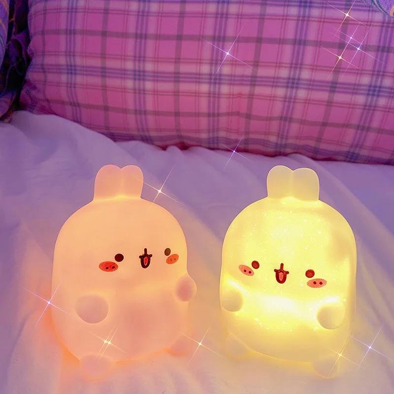 Kawaii luz da noite dos desenhos animados criativo noite luz desconectado coelho decoração quarto lâmpada de cabeceira lâmpada de mesa decoração