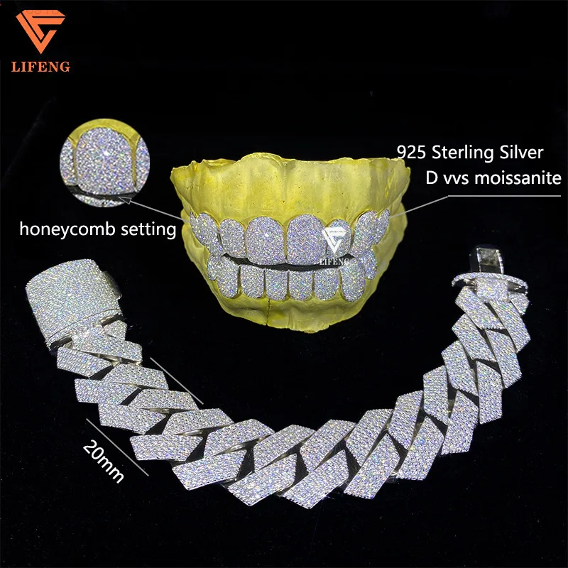 

Lifeng Custom Honeycomb Moissanite Brilliant Cut VVS 10k 14k 18k Позолоченный Grillz Bling Silver Brilliant Cut VVS Позолоченный