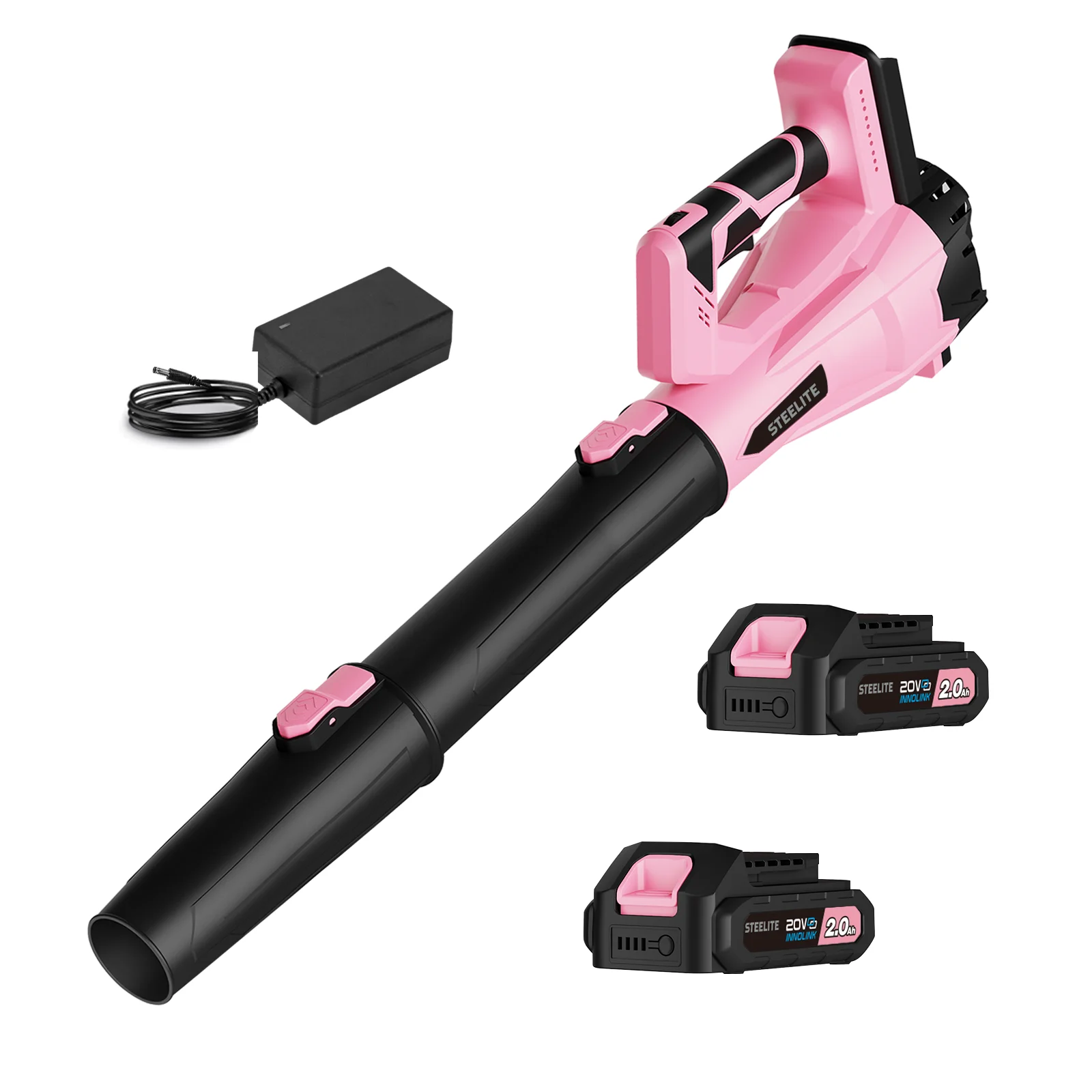 منفاخ أوراق الشجر اللاسلكي ديلي 21 فولت، 150 ميجا في الساعة 600 CFM مع بطاريات وشاحن 2 × 2.0 أمبير، وردي