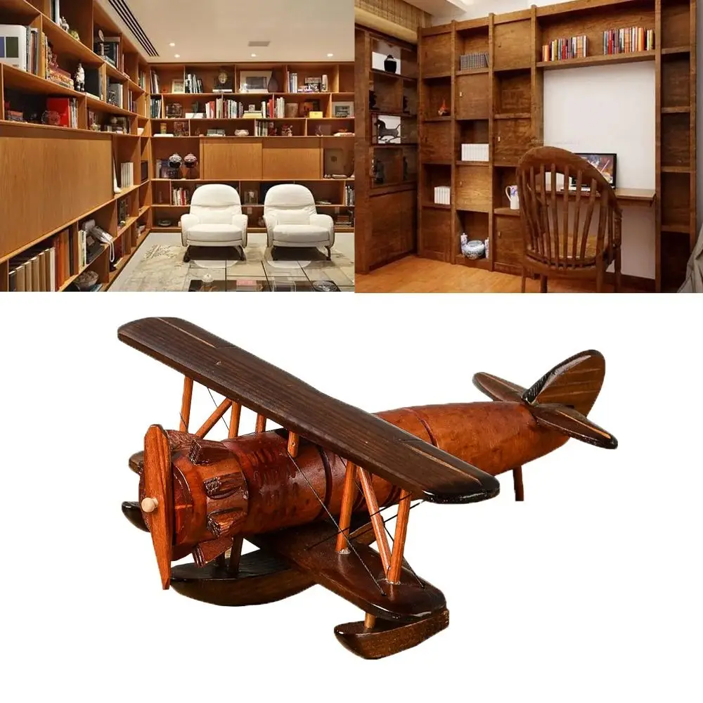 

Durable Decorative Ornaments Tabletop Vintage Wooden Airplane Wooden Crafts Home Ornament Airplane Model