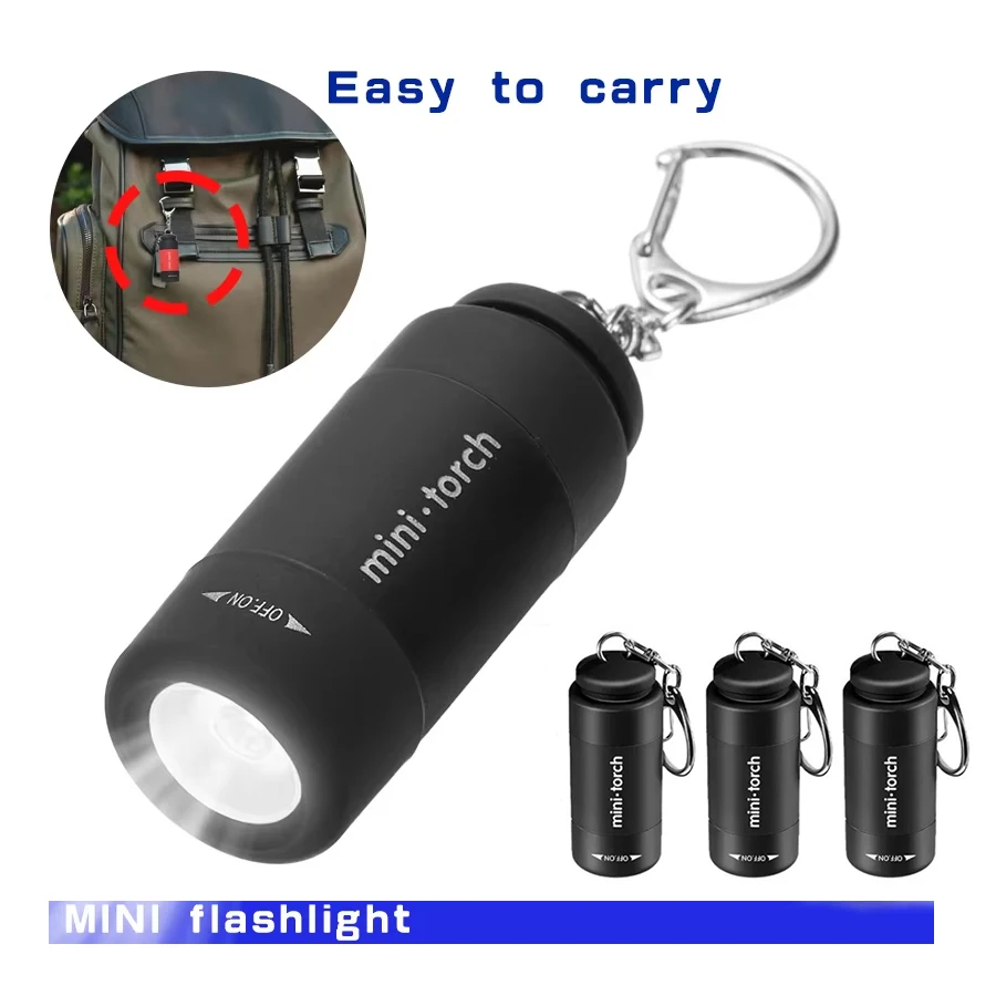 مصباح يدوي صغير بسلسلة مفاتيح محمولة شعلة جيب USB قابلة لإعادة الشحن LED مصباح للتخييم في الهواء الطلق فانوس سلسلة مفاتيح مقاومة للماء