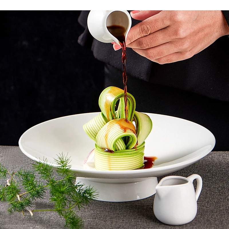 

White Round Dinner Plate Dessert Bowl Cutlery Set Salad Ceramic Household Kitchen Tableware Restaurant Service Tray