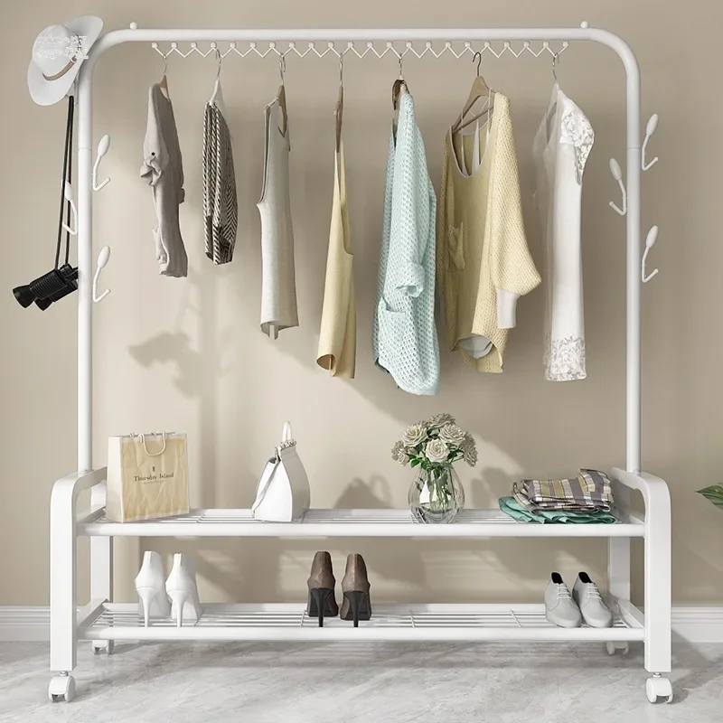 

Clothes Hanger with Wheels Floor-to-ceiling Bedroom Solid and Bold Single-pole Storage Drying Rack