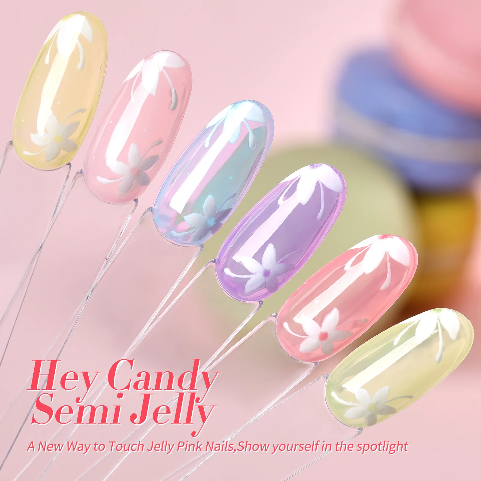 BORN PRETTY Jelly Nude Gel Nail Polish 6 Bottles Semi Jelly Gel Polish Candy Sweet Colors Crystal Glass Translucent Pastel Gel