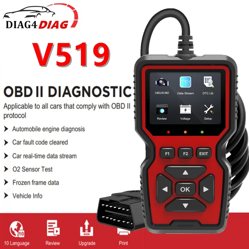 

V519 Профессиональный механический OBDII диагностический инструмент для считывания кодов для проверки света двигателя OBD2 сканер диагностический инструмент