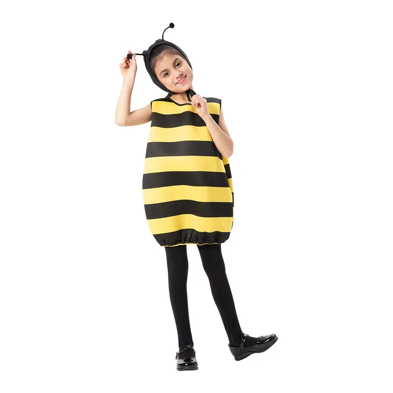 Unisex Honeybee Bumble Bee Cosplay Costume Child Kids Boys Girls Sponge Suit Tunic Purim Halloween Party Fancy Costume