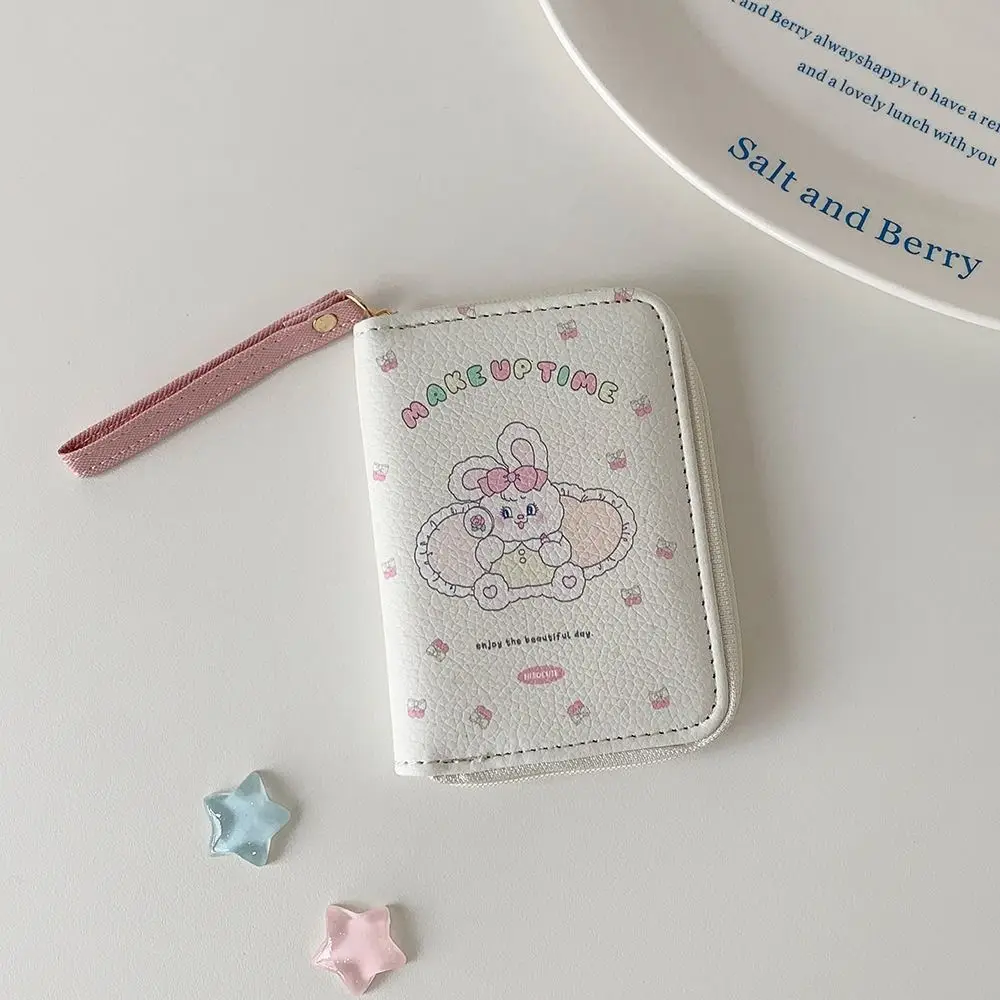 Bolsa de moedas de desenho animado de couro PU fofa 3 dobras carteira curta de gato fofo mini porta cartão para meninas