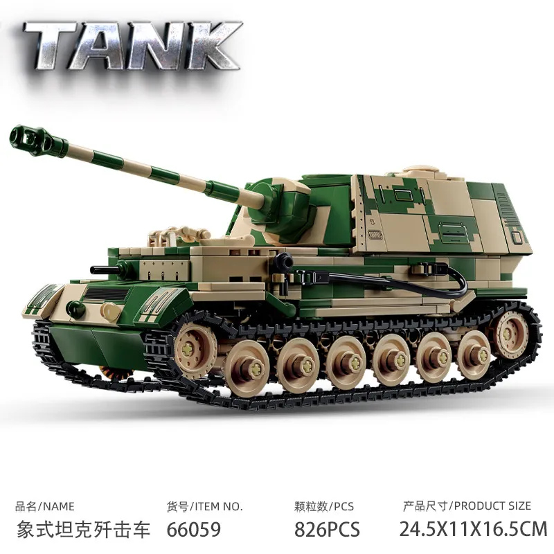 Set de Construcción de Modelo de Tanque Ferdinand, Tanque Pesado de Soldadura para Niños con Orugas y Vehículo Blindado de Juguete 66059