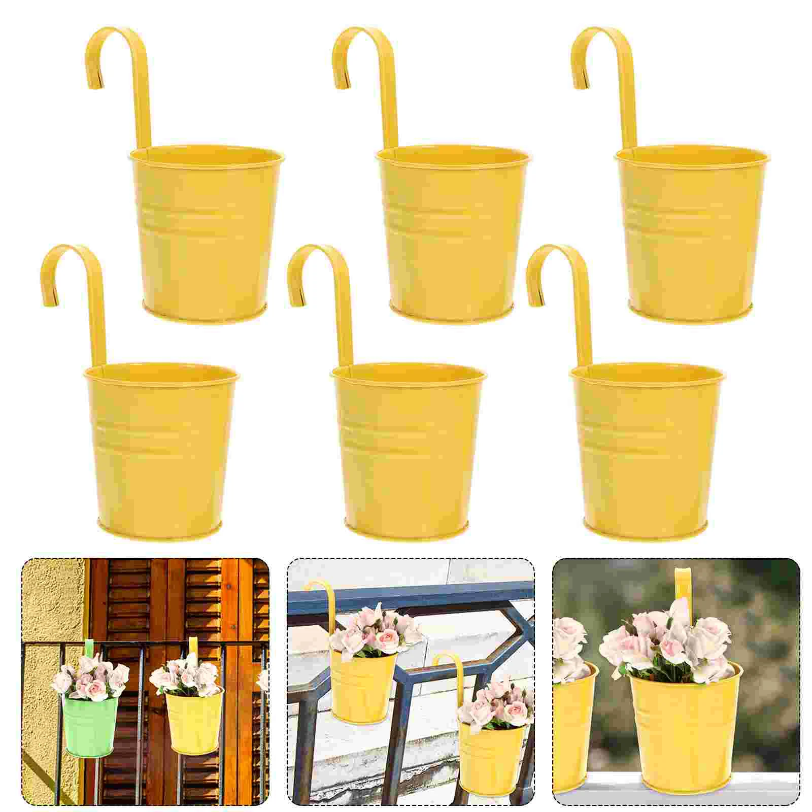 

6 PCS Hanging Tin Flower Bucket DIY Pot Premium Holder Metal Iron Planter Flowers Basket Decor Anti-corrosive