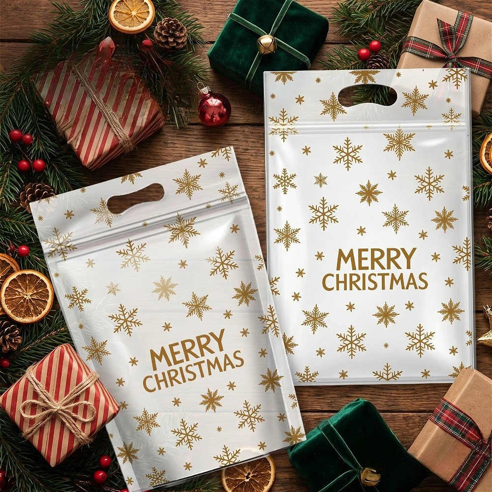 50 Stück wiederverschließbare Weihnachts-Zip-Lock-Beutel, 50 Stück transparente Weihnachts-Plastikversiegelungsbeutel mit Griffen für Weihnachtsfeiern und Süßigkeiten – Detail 8