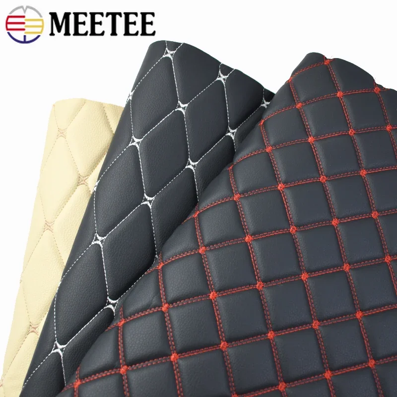 Meetee 45*160cm Synthetic Leather Fabric for Car 0.7mm Artificial PVC Embroidered Plaid Fabrics for Seat Decoration Trims Craft