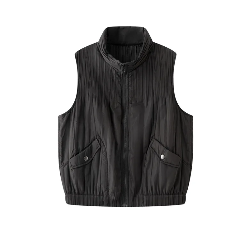 سترة نسائية شتوية مطوية موضة مزاجه بسيطة بلون سادة بدون أكمام سترات لخريف وشتاء 2025 قطع علوية فضفاضة جديدة متعددة الاستخدامات