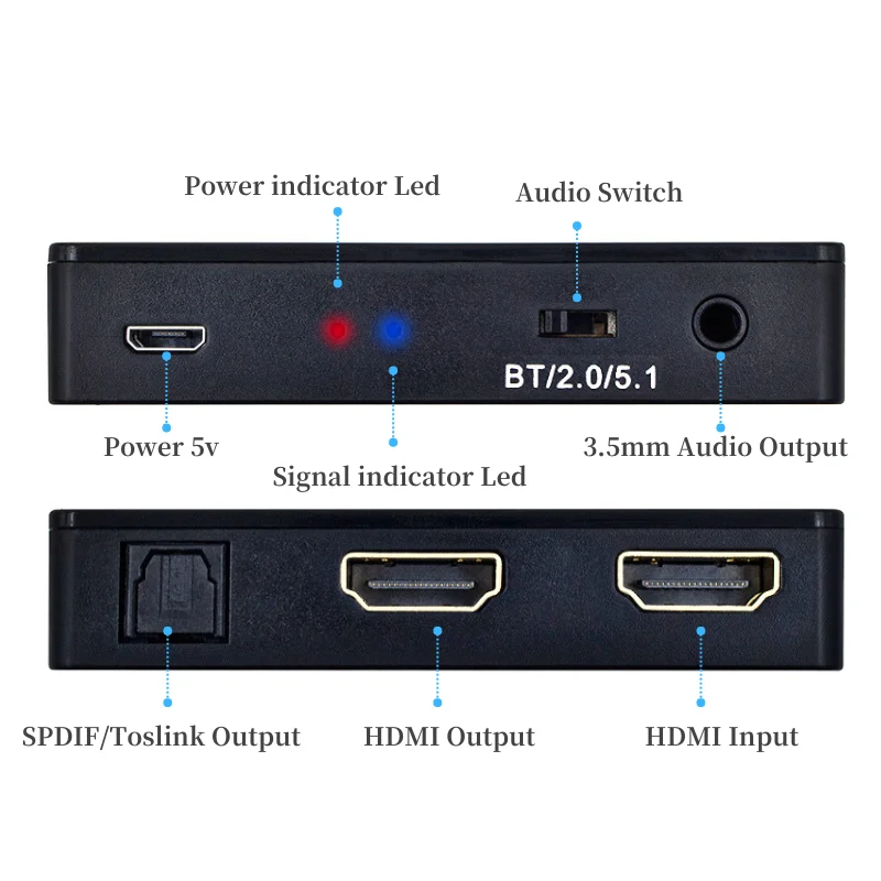 HDMI مع ألياف بلوتوث صغيرة الفاصل النازع بلوتوث + TOSLINK + 3.5 مللي متر ستيريو لمكبرات صوت السيارة PS3/4 /TV/