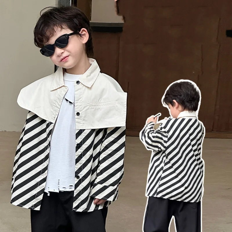 

Baby Boy Long Sleeves Shirt Age 2-11Y Child Autumn Classical Stripe Jacket Boy Shirt Outdoor Wear Tween Boy Casual Fashion Coat
