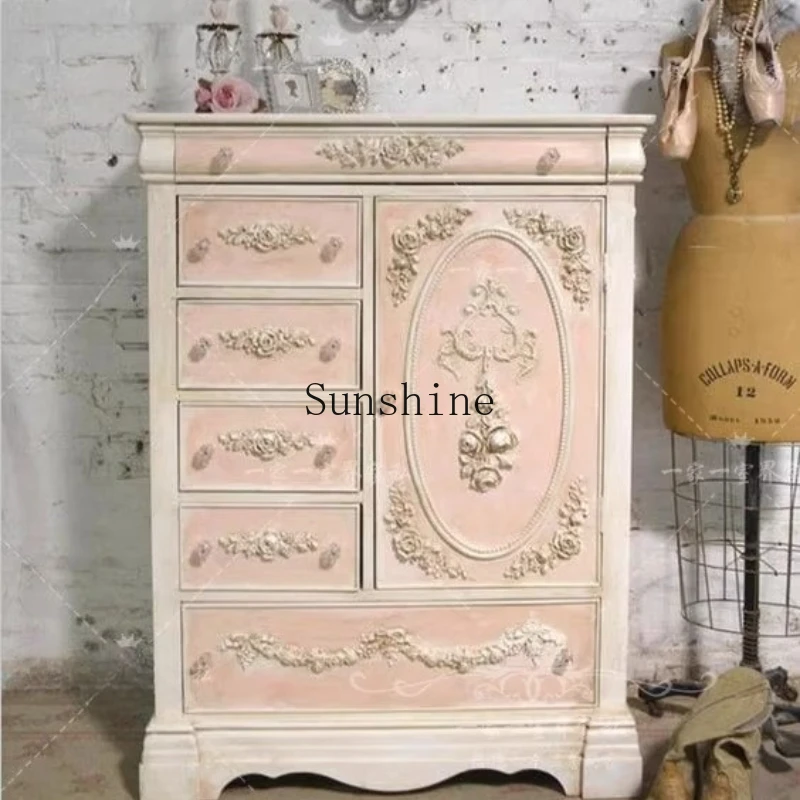 

French retro carved solid wood country single door princess locker children's bedroom storage