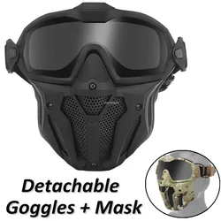 Tactical Mask + Detachable Goggles with Micro Fan Airsoft Paintball Half Face Protective Mask for Hunting Shooting Cs Game