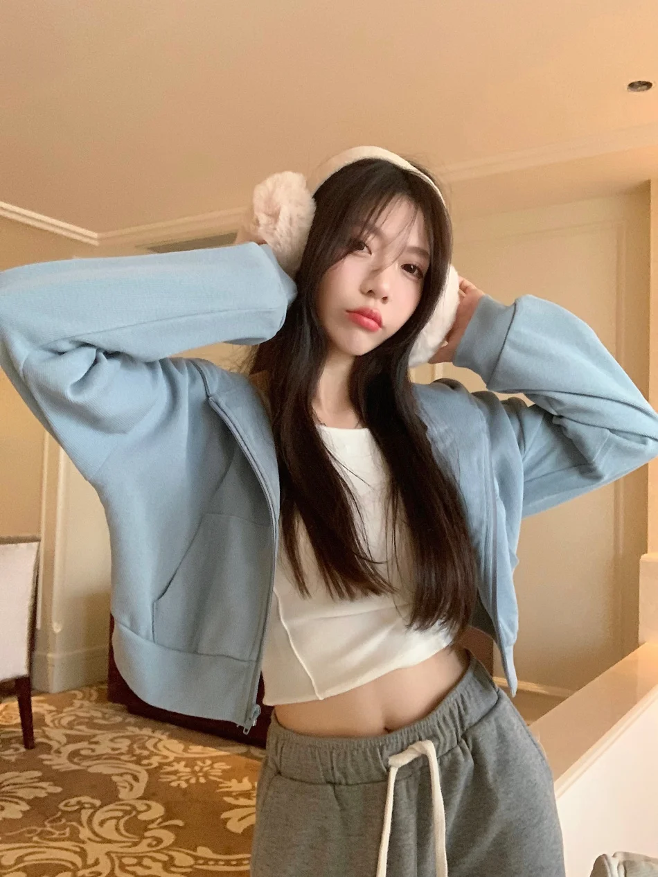 4-colors Cropped Hoodies Women New Arrival Lazy Style Ulzzang Streetwear with Hat Sporty Students Casual Korean Fashion Popular