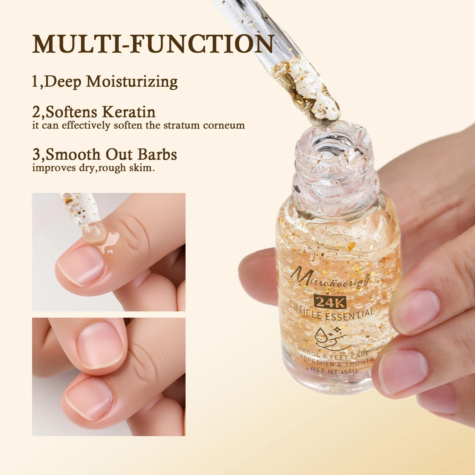 15ml 24k Golden Foil Nutritional Oil Nail Cuticle Nutrient Oil Nourish Repair Damaged Nail Care Nutrition Oil Treatment