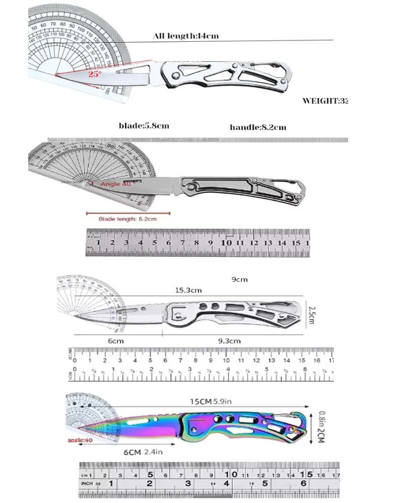 Pocket Knife Stainless Steel Folding Knife with Keychain Household Fruit Peeler Knife with Non-slip Handle Kitchen Knife