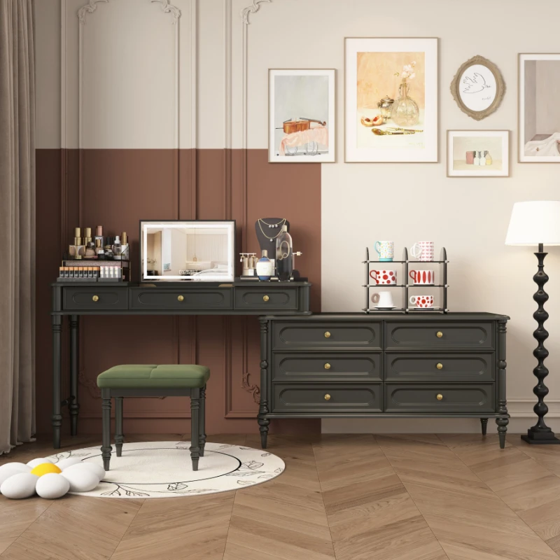 American modern solid wood apartment dresser integrated chest of drawers French cream bedside dressing table locker