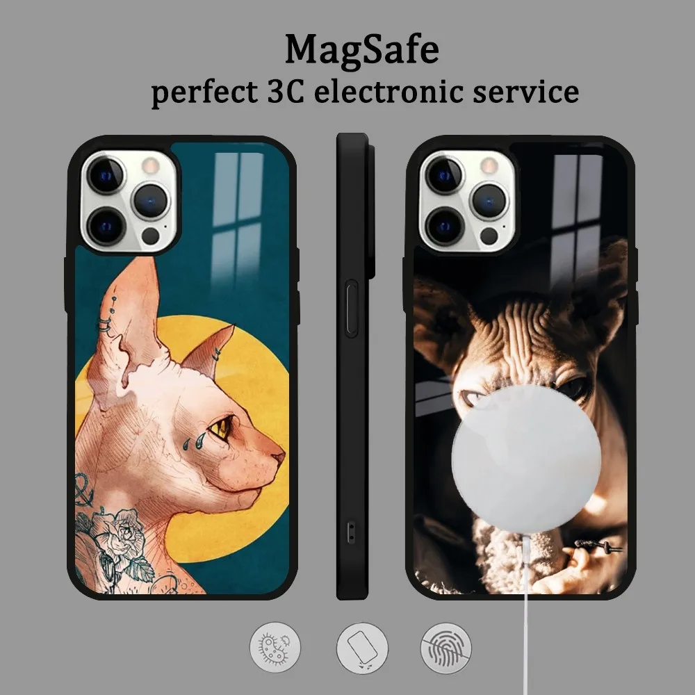 

Hairless Cool Cat Art Phone Case Anime For IPhone 16 15 14 13 12 11 Pro Max Plus Mini Magsafe Mirror Wireless Magnetic Cover