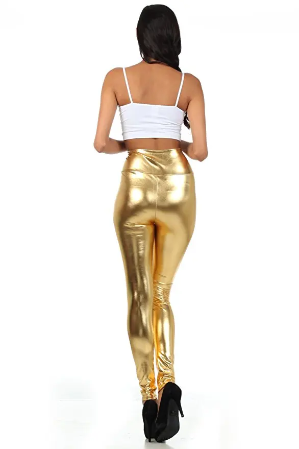 Speerise Adult Shiny Dance Leggings Spandex Metallic Pants Women High Waisted Ankle-length Costumes Ballet Trousers Dance Wear