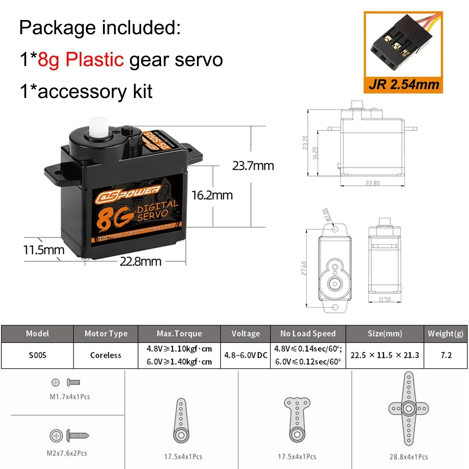 DSPOWER 2g 3,7g 4,3g 5g 6g 8g 9g Kunststoff/Metall Getriebe JR/JST Digital Micro Servo Motor für RC Mini Auto Flugzeug Starrflügel Roboter