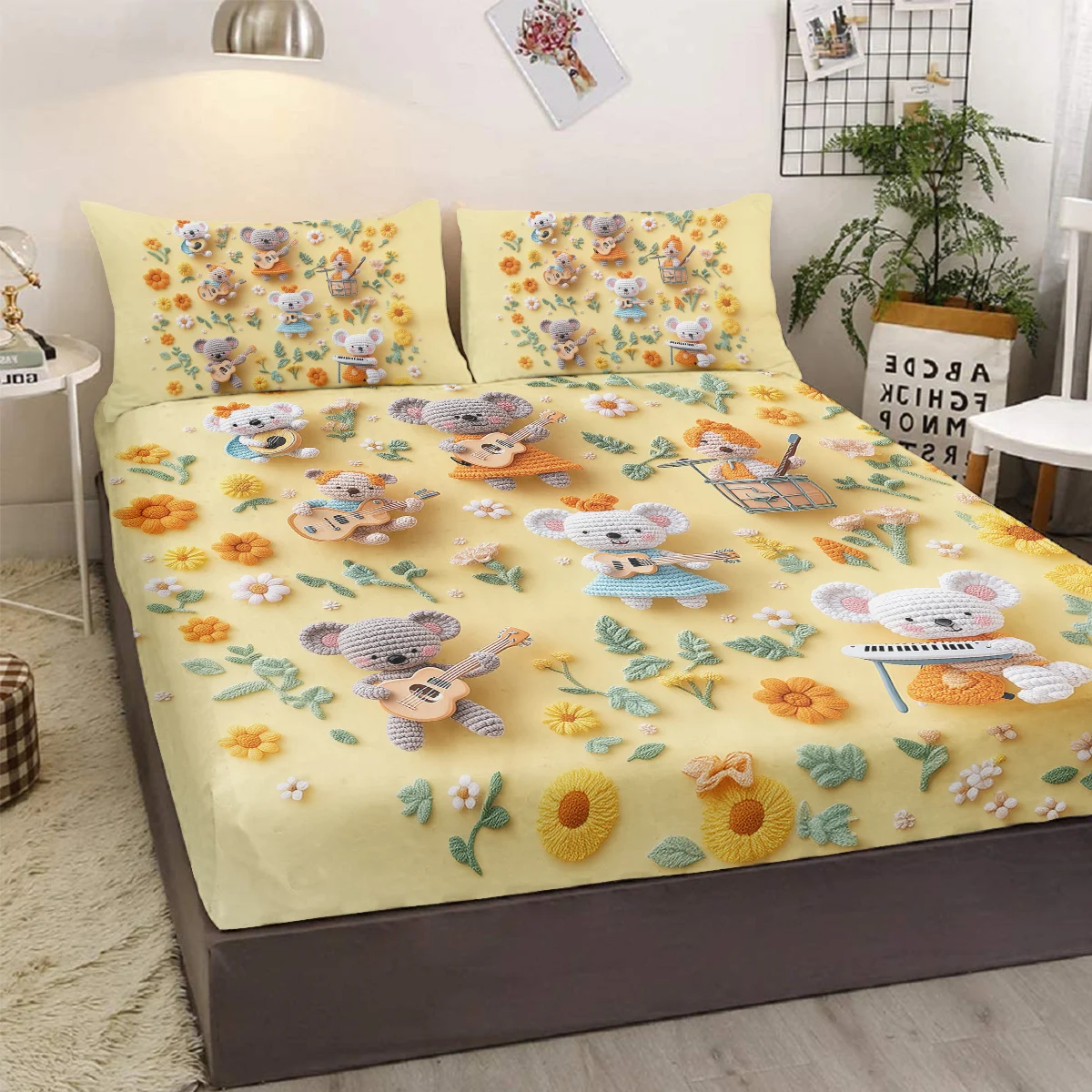 

Koala Band 3-piece bedding set, cool band with a rhythm, comes with 2 pillowcases, suitable for bedroom (boy, music festival)