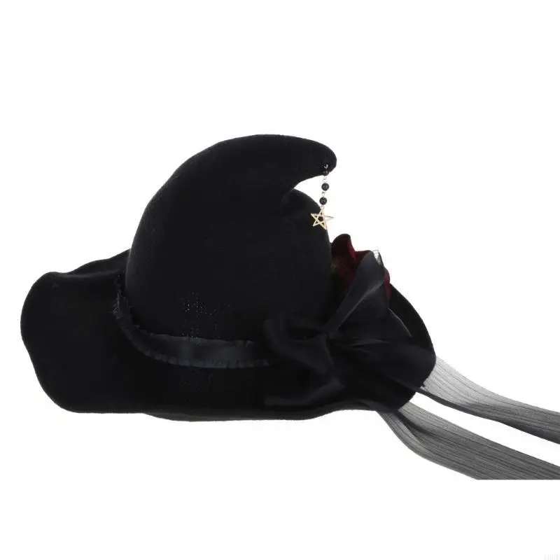 nowoczesna róża z dużą kokardą kapelusz czarownicy czapka z dużym rondem prezenty na Halloween na głowę Ornam